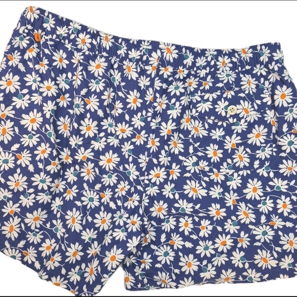 J. Crew Mens Blue Floral Swim Trunks with Orange Accents - Picture 3 of 7